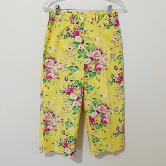 Lauren Ralph Lauren Yellow Floral Capri Cropped Pants Women's Size 4P - Picture 1 of 5